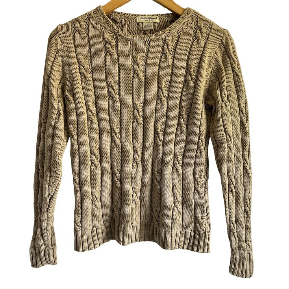Eddie Bauer Size Small Beige Cable Knit Long Sleeve Sweater